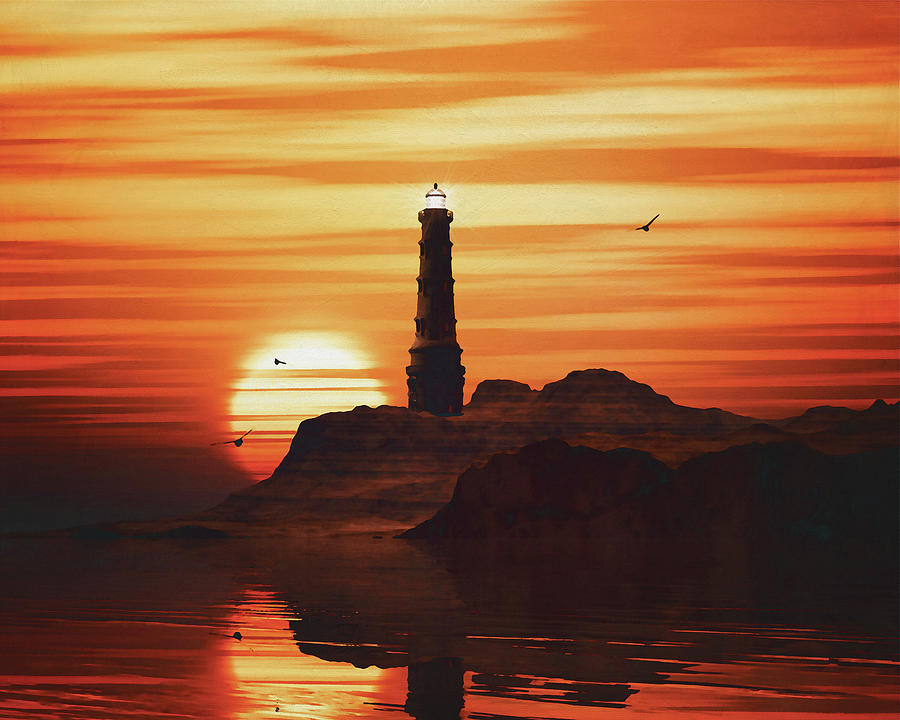 Lighthouse with a sunset #4 Painting by Jan Keteleer