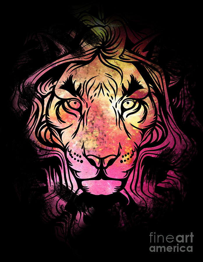 Abstract Digital Art - Lion Tribe Neon Color King Leo Animal Lover Gift #4 by Haselshirt