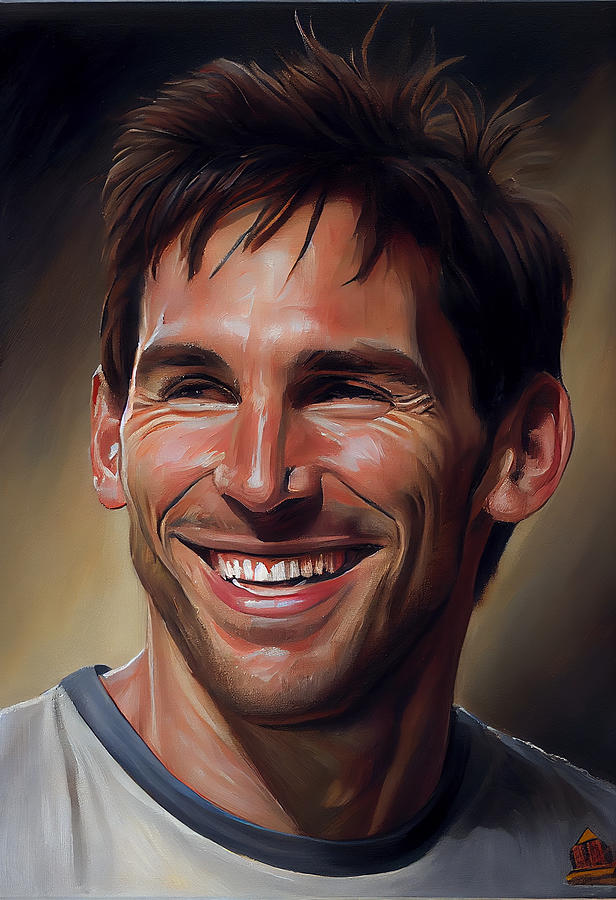 Fantasy Digital Art - Lionel  Messi  happy  smiling  oil  painting  in  the  by Asar Studios #4 by Celestial Images