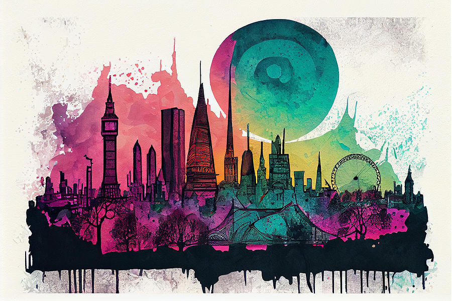 London  Skyline  Watercolor  In  The  Style  Of  Scott   By Asar Studios Digital Art