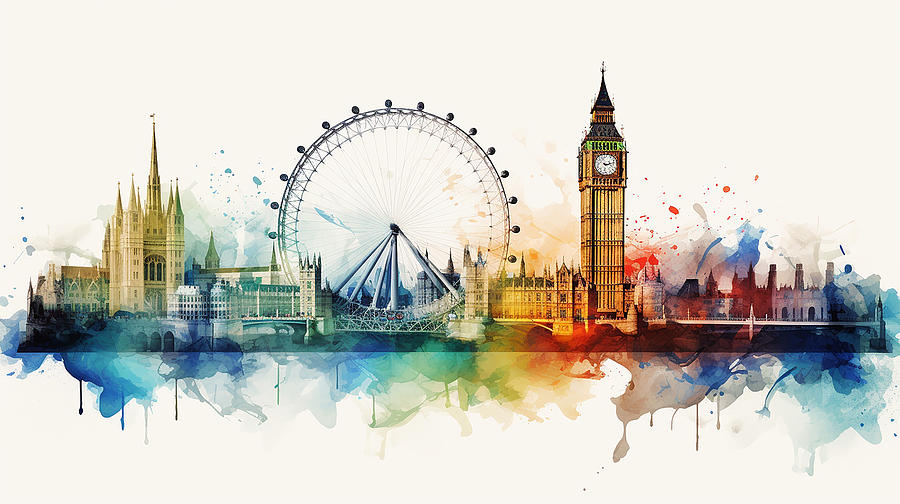 London Skyline Watercolour #05 Mixed Media