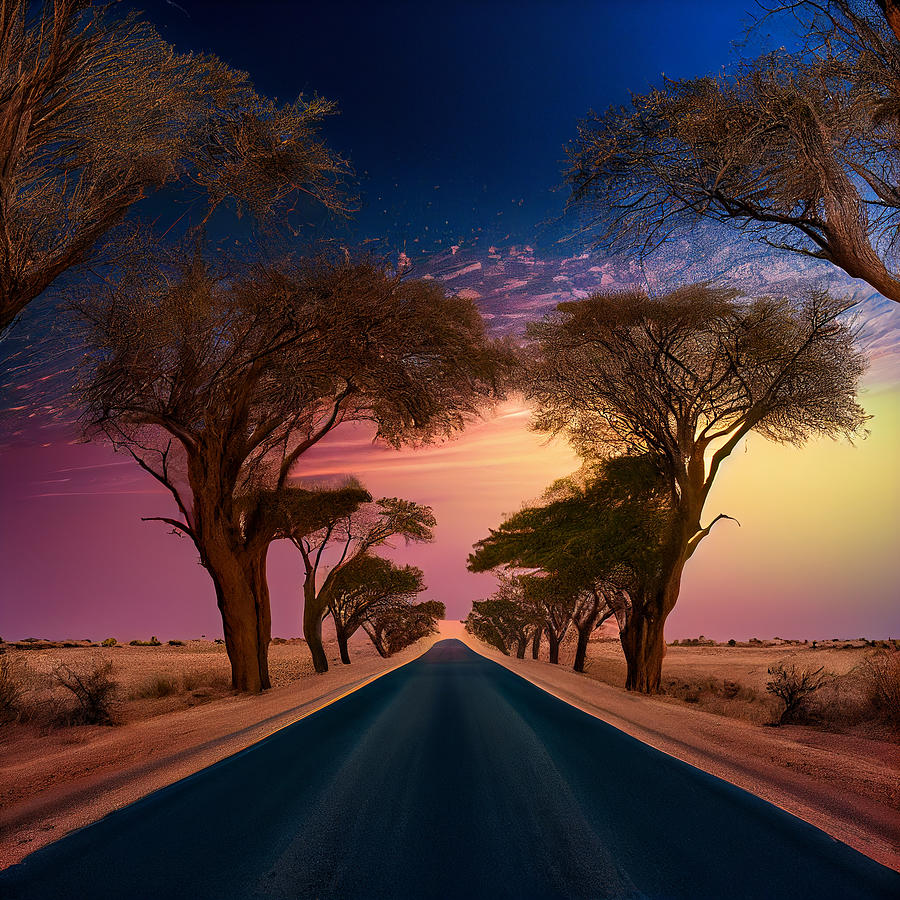 Fantasy Digital Art - Long  straight  road  in  a  copper  desert  that  tran  by Asar Studios #4 by Celestial Images
