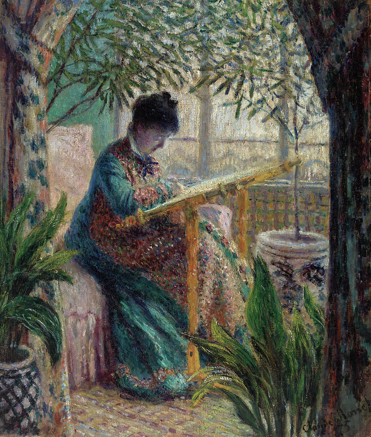 Madame Monet Embroidering, from 1875 Painting by Claude Monet