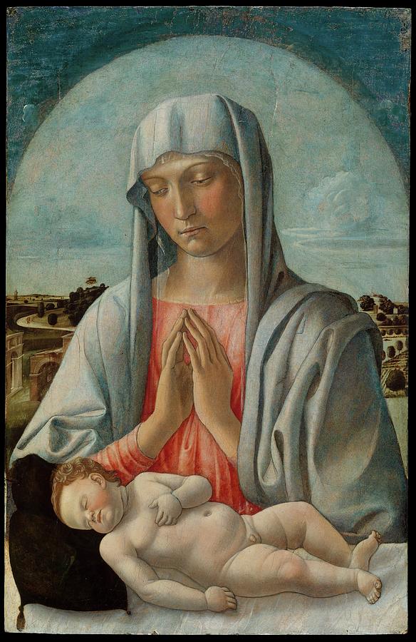 Madonna Adoring the Sleeping Child #5 Painting by Giovanni Bellini