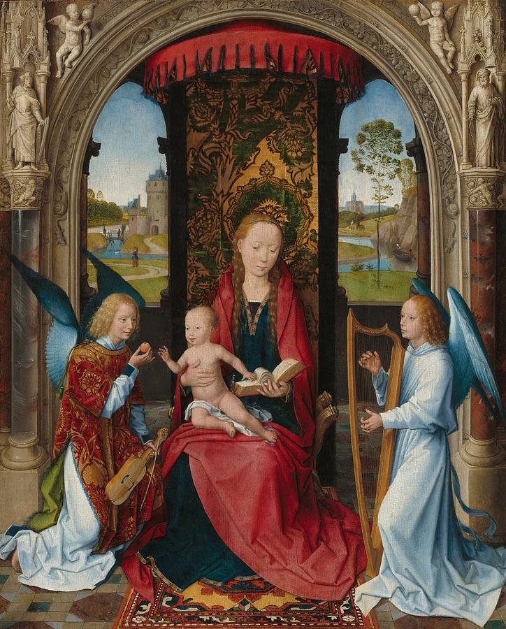 Hans Memling Painting - Madonna and Child with Angels  #4 by Hans Memling