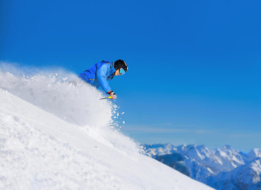 Mature men off piste skiing powder snow   Sunny ski resorts #4 Photograph by Ultramarinfoto
