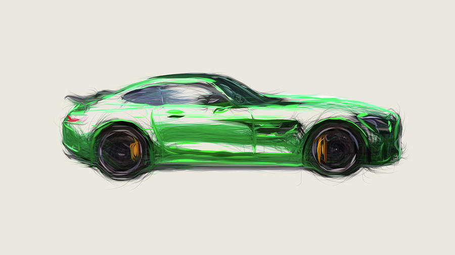 Mercedes AMG GT R Car Drawing #4 Digital Art by CarsToon Concept