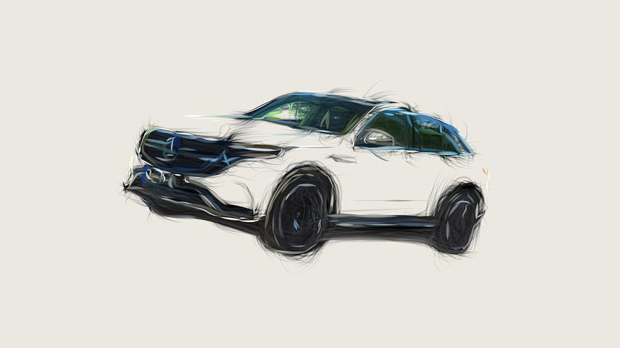 Mercedes Benz EQC Car Drawing #4 Digital Art by CarsToon Concept