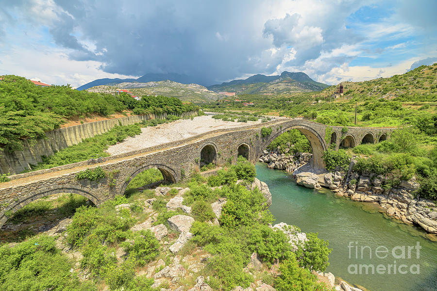 Mesi Bridge historic stone bridge in Albania #4 Digital Art by Benny Marty