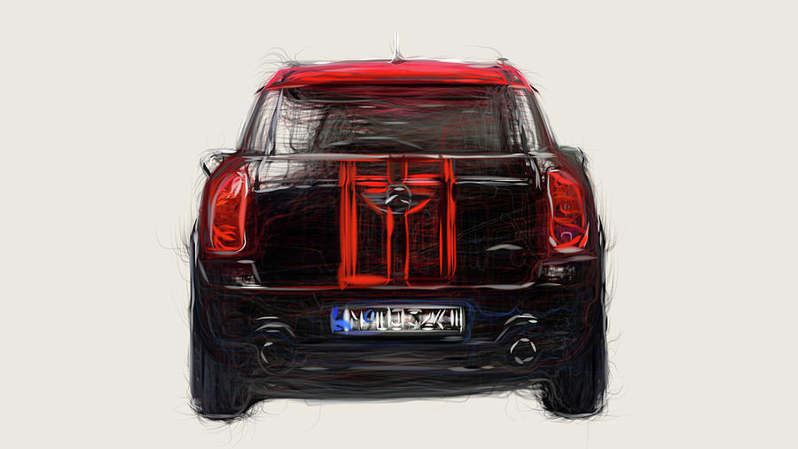 Mini John Cooper Works Countryman Car Drawing #4 Digital Art by CarsToon Concept