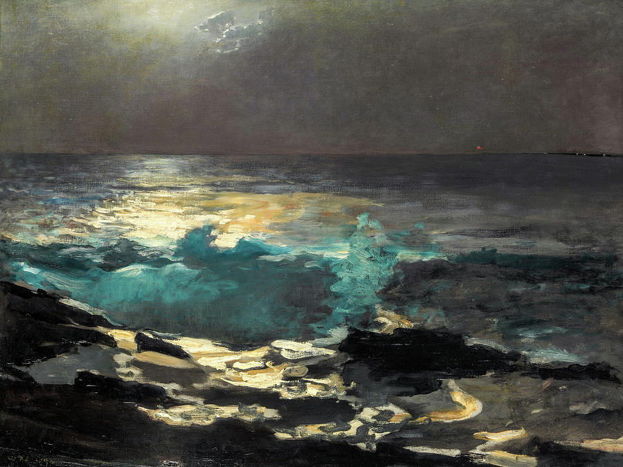 American Artists Painting - Moonlight, Wood Island Light #4 by Winslow Homer