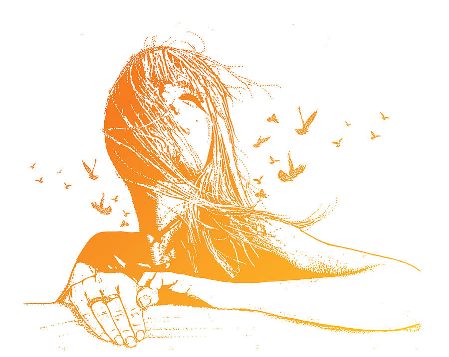 Multiple exposure vector of a beautiful young woman and birds #4 Drawing by GeorgePeters