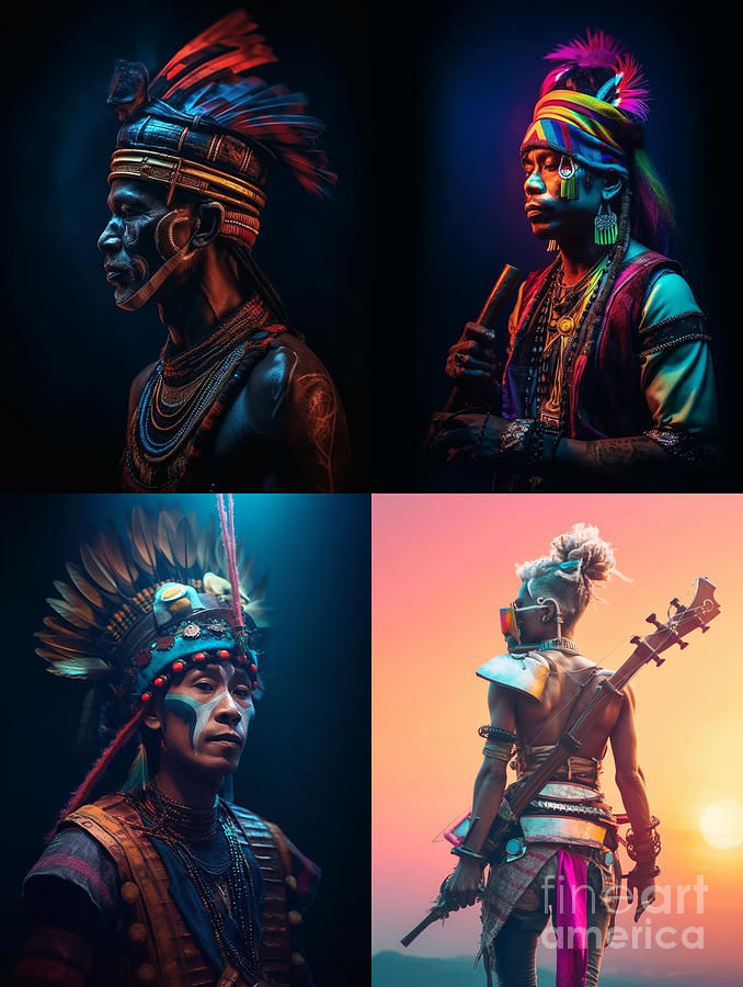 Musician  Warrior  From  Kayan  Long  Neck  Hill  Trib  By Asar Studios Painting