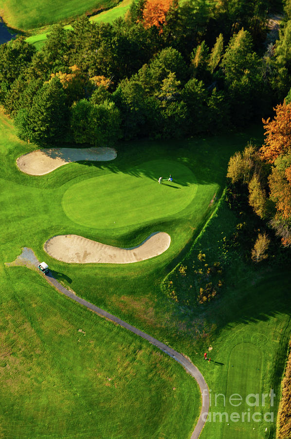 New England Golf Course in the Autumn from Above Photograph by Don