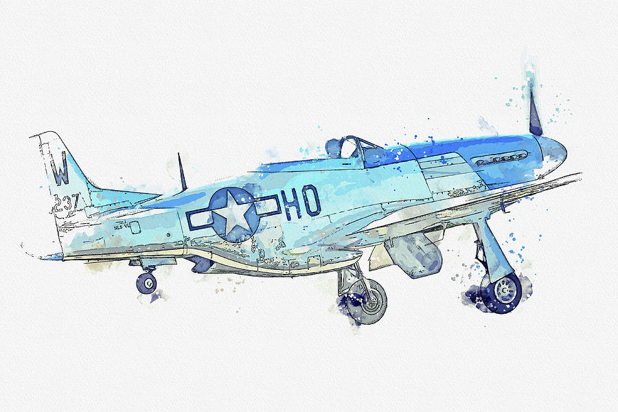 North American P-D Mustang Toulouse Nuts , Vintage Aircraft - Classic War Birds - Planes watercolor  #4 Painting by Celestial Images