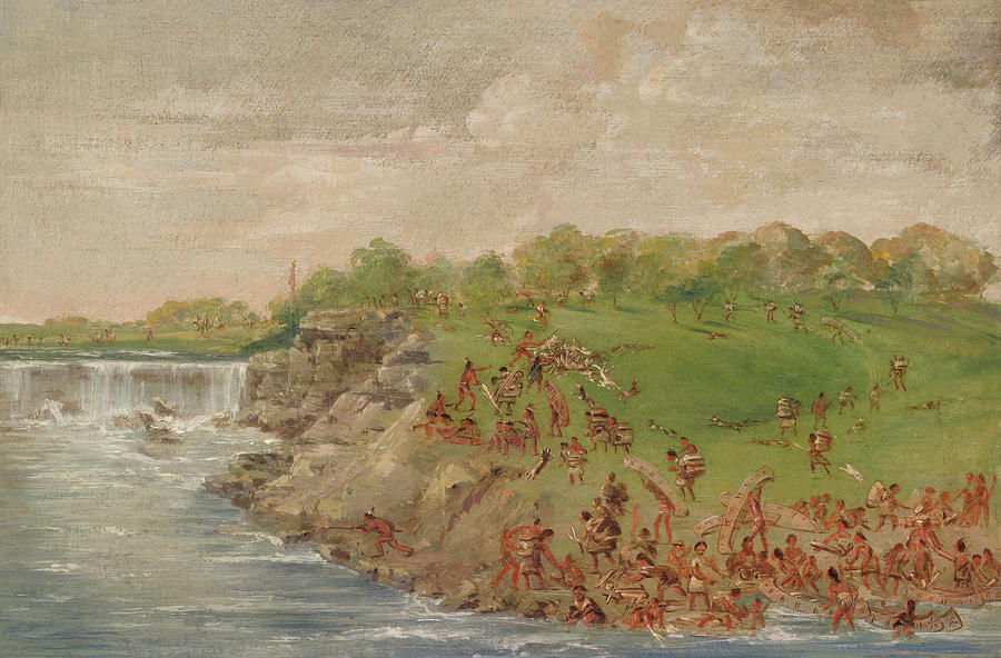 Ojibwa Portaging Around The Falls Of St. Anthony By George Catlin Painting