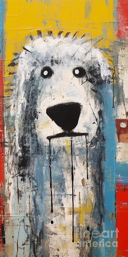Fantasy Painting - Old  English  sheep  dog  in  abstract  art  Basquiat    by Asar Studios #4 by Celestial Images