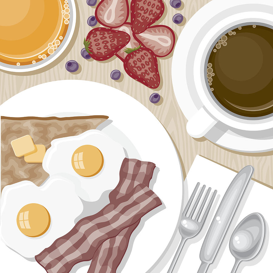 Overhead View of Breakfast Foods #4 Drawing by Bortonia