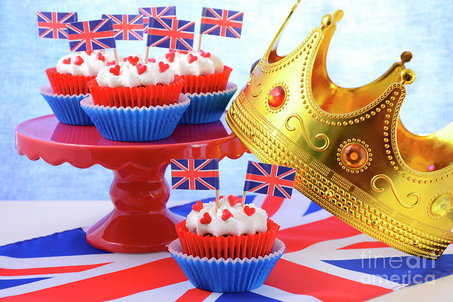 Party cupcakes with UK flags #4 Photograph by Milleflore Images