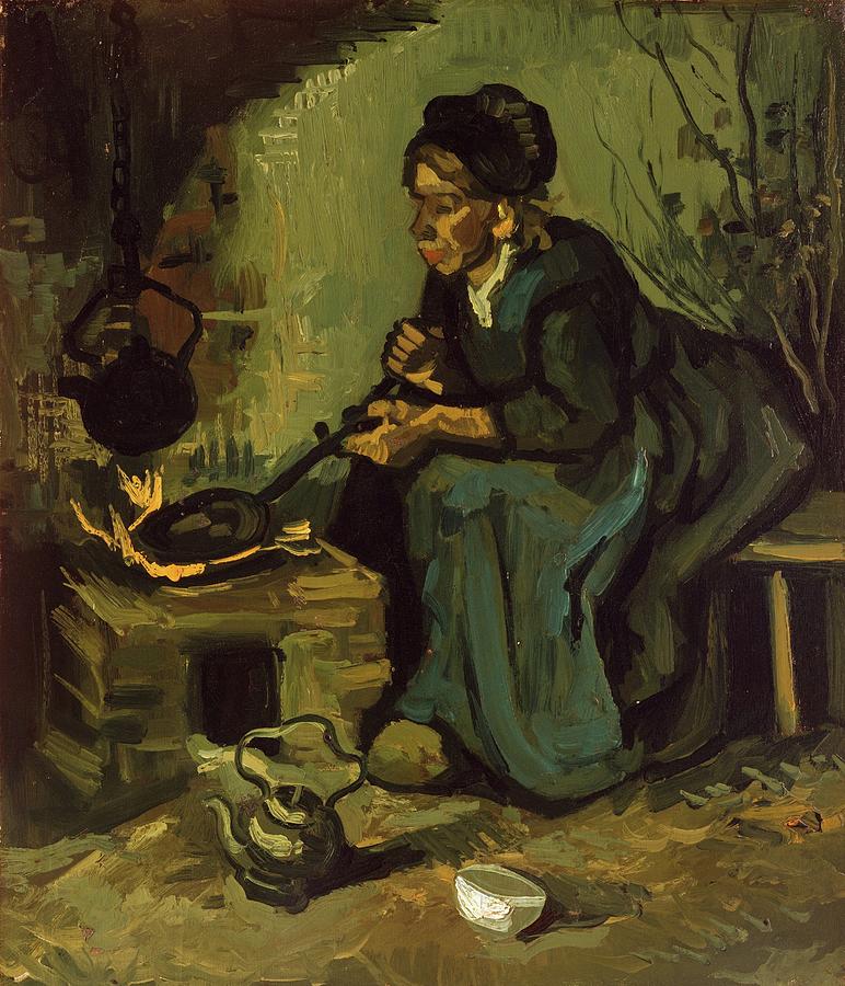 Vincent Van Gogh Painting - Peasant Woman Cooking by a Fireplace #4 by Vincent Van Gogh