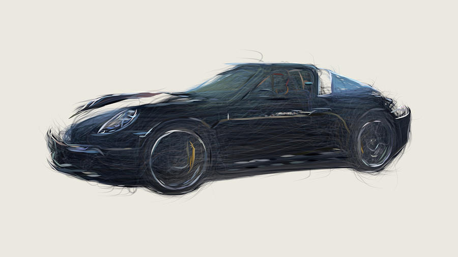 Porsche 911 Targa Car Drawing #6 Digital Art by CarsToon Concept