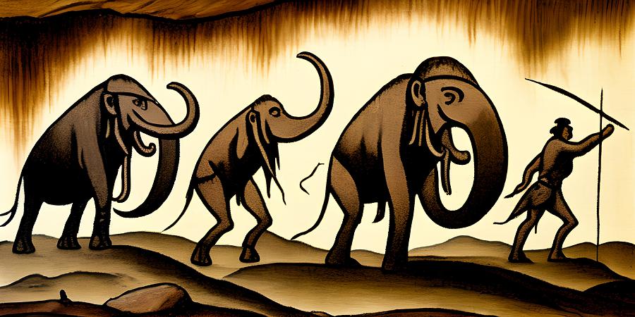 Prehistoric Digital Art - Prehistoric Caver Painting, Generative AI Illustration #4 by Miroslav Nemecek