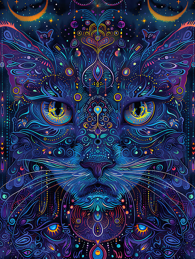 Pattern Digital Art - Psychedelic Cat #4 by Benameur Benyahia