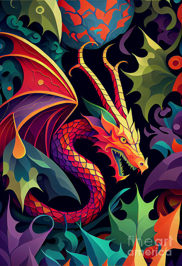 Fantasy Digital Art - Rainbow Dragon #4 by Sabantha