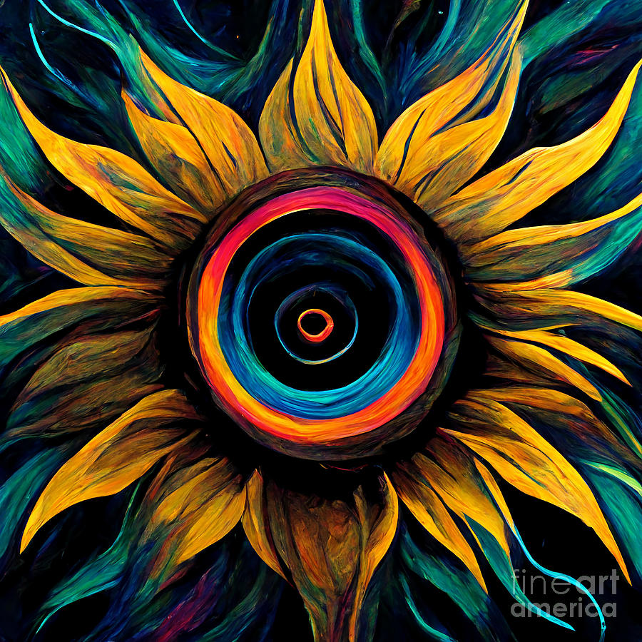 Sunflower Digital Art - Rainbow sunflower #4 by Sabantha