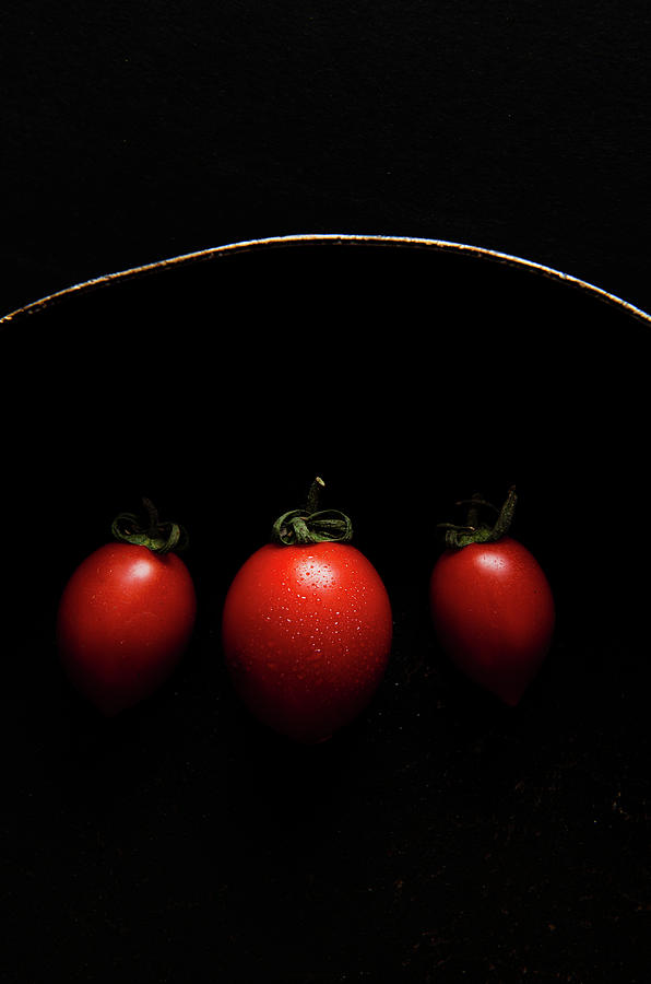 Red fresh healthy tomatoes isolated on a black pan #4 Photograph by Michalakis Ppalis