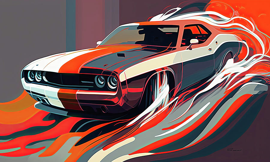 Retro Futurism Dodge Challenger Futuristic Art Vintage Retro Digital ...