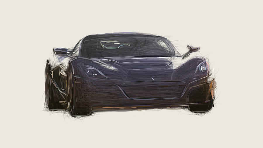 Rimac C Two Car Drawing #4 Digital Art by CarsToon Concept