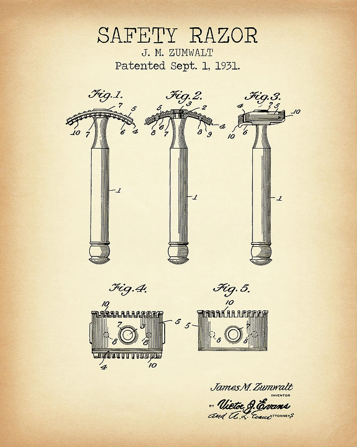 Vintage Digital Art - Safety razor patent #4 by Dennson Creative