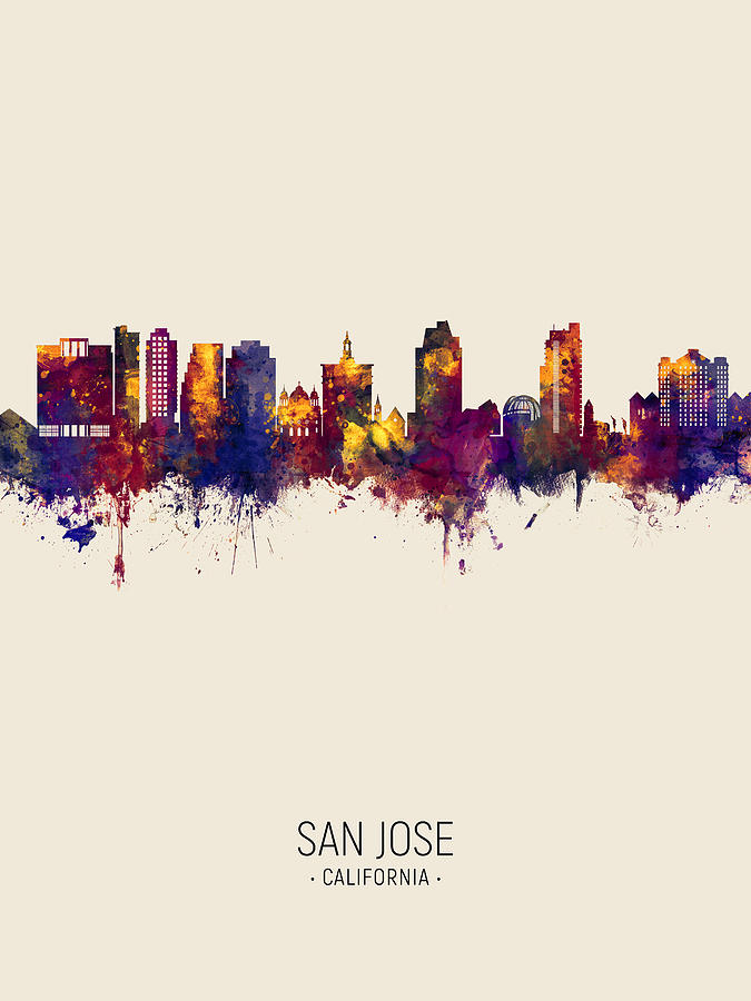San Jose Digital Art - San Jose California Skyline #4 by Michael Tompsett