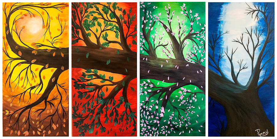 4 Seasons Tree Painting by Penny FireHorse