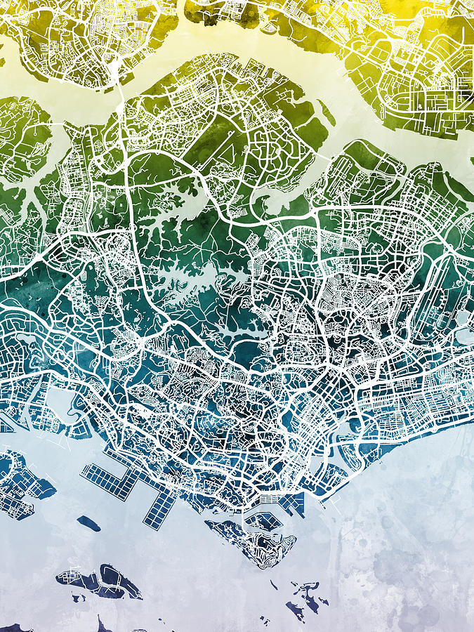 Singapore City Map #4 Digital Art by Michael Tompsett