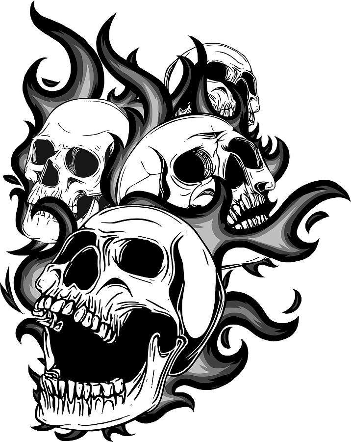 skulls on flames drawings