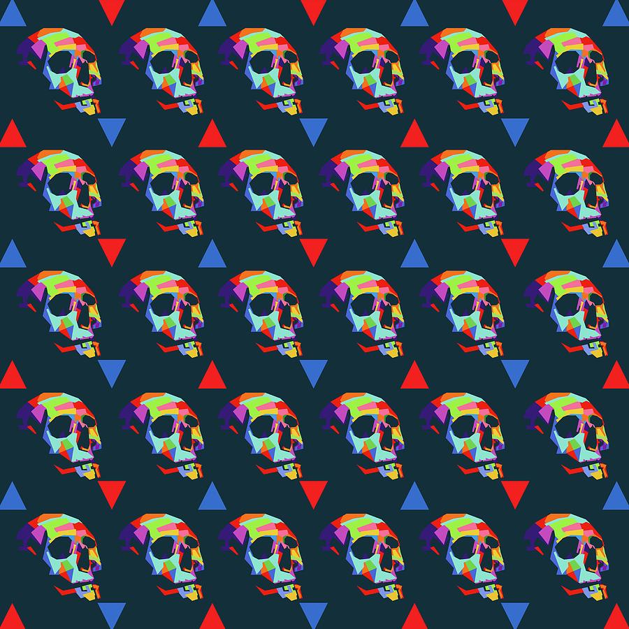 Skull Pattern Wpap Style Blue Background Digital Art