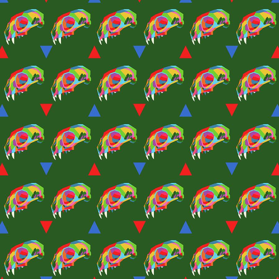 Skull Pattern Wpap Style Green Background Digital Art