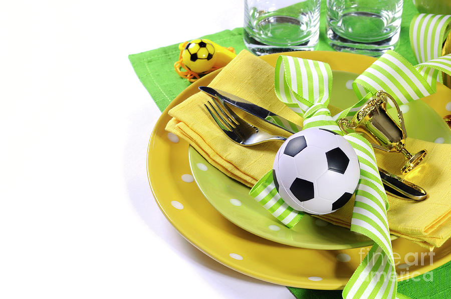 Soccer football celebration party table setting #4 Photograph by Milleflore Images