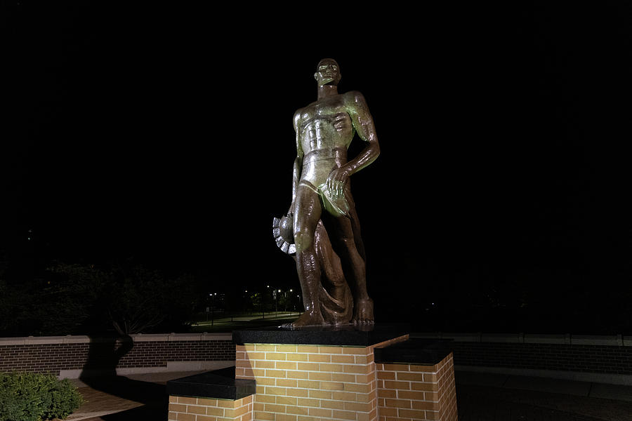 Spartan statue at night on the campus of Michigan State University in East Lansing Michigan #4 Photograph by Eldon McGraw