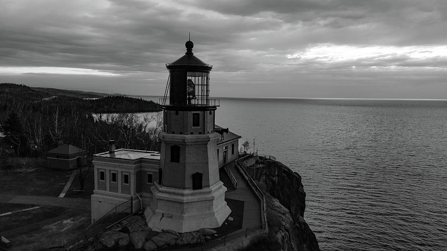 Split Rock Lighthouse in Minnesota along Lake Superior in black and white #4 Photograph by Eldon McGraw