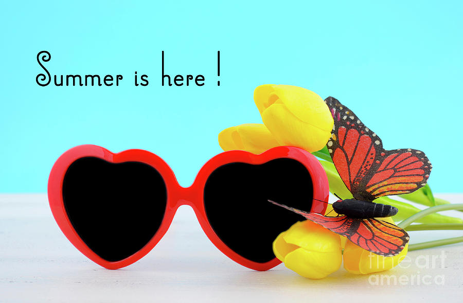 Summer Is Here concept with red heart shape sunglasses  #4 Photograph by Milleflore Images