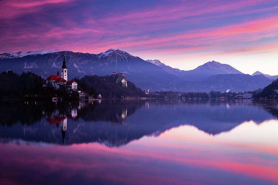 Sunrise at Lake Bled Photograph by Ian Middleton