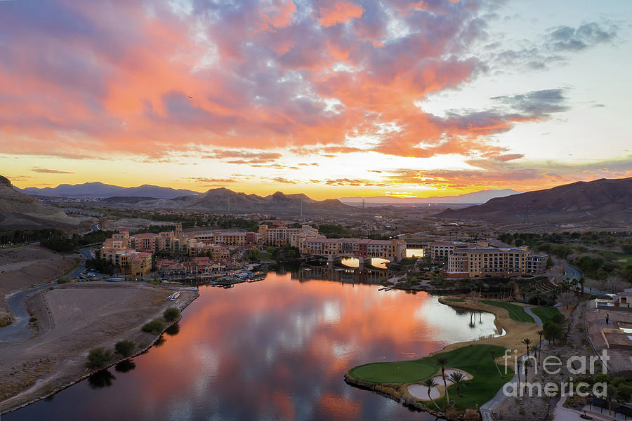 Sunset aerial view of the beautiful Lake Las Vegas area Photograph by Chon  Kit Leong - Pixels