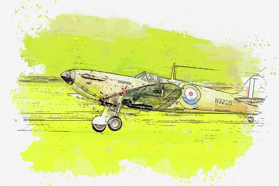 Supermarine Spitfire Mkin watercolor ca by Ahmet Asar  #4 Painting by Celestial Images