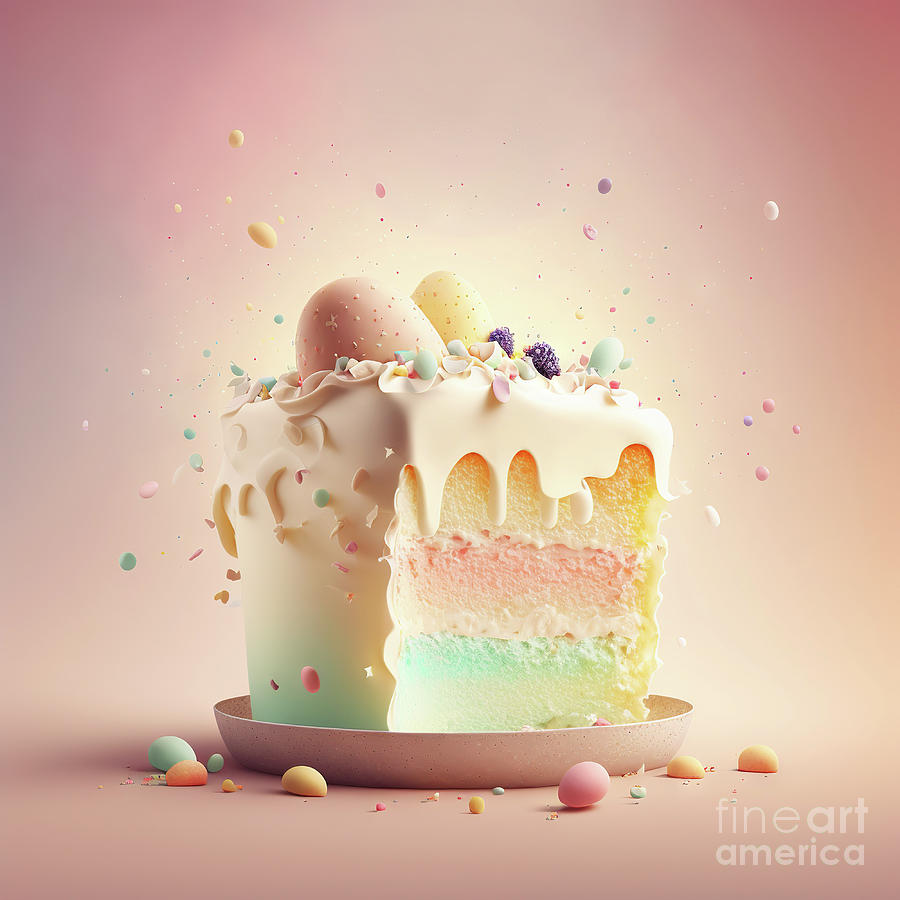 Sweet birthday cake in pastel colors. Generative ai #4 Photograph by Michal Bednarek