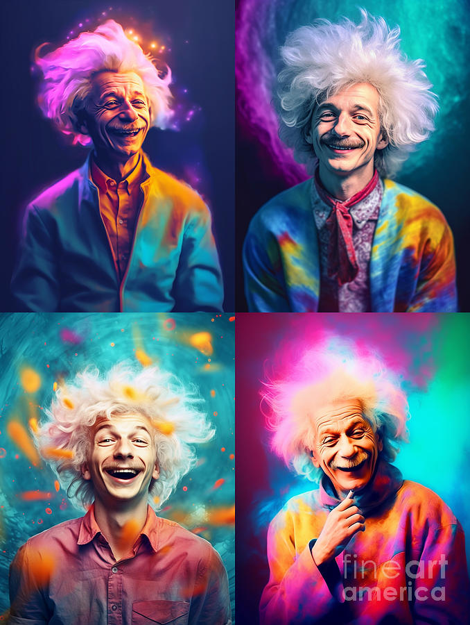 Teen  Einstein  Happy  And  Smiling  Surreal  Cinemat  By Asar Studios Painting