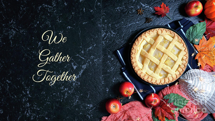 Thanksgiving apple and pumpkin pies on dark marble background. #4 Photograph by Milleflore Images