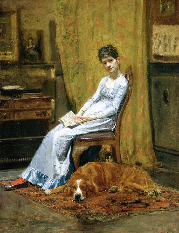 Figurative Painting - The Artists Wife and His Setter Dog #4 by Thomas Eakins
